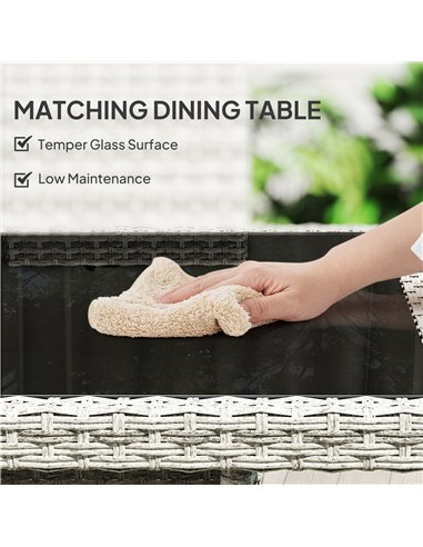 Outsunny Rattan Garden Furniture Set, Outdoor Dining Table and Chairs 4 Seater with Cushions, Square Tempered Glass Top, 4 Armch