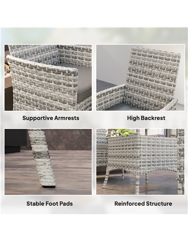 Outsunny Rattan Garden Furniture Set, Outdoor Dining Table and Chairs 4 Seater with Cushions, Square Tempered Glass Top, 4 Armch