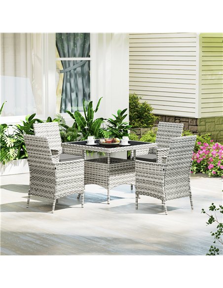 Outsunny Rattan Garden Furniture Set, Outdoor Dining Table and Chairs 4 Seater with Cushions, Square Tempered Glass Top, 4 Armch - pic 156532 | FastDaddyshop