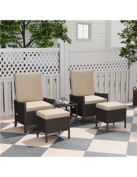 Outsunny 5 Piece Rattan Garden Furniture Set, Wicker Patio Sofa Set with 2 Armchairs, 2 Footstools, Glass Top Coffee Table with  - pic 156535 | FastDaddyshop