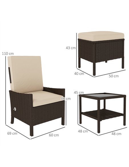 Outsunny 5 Piece Rattan Garden Furniture Set, Wicker Patio Sofa Set with 2 Armchairs, 2 Footstools, Glass Top Coffee Table with  - pic 156536 | FastDaddyshop