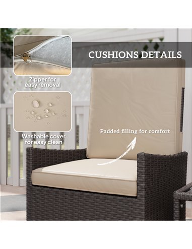 Outsunny 5 Piece Rattan Garden Furniture Set, Wicker Patio Sofa Set with 2 Armchairs, 2 Footstools, Glass Top Coffee Table with 