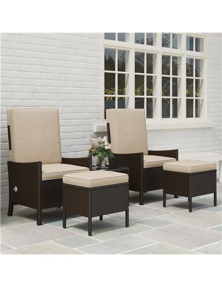 Outsunny 5 Piece Rattan Garden Furniture Set, Wicker Patio Sofa Set with 2 Armchairs, 2 Footstools, Glass Top Coffee Table with  - pic 156542 | FastDaddyshop