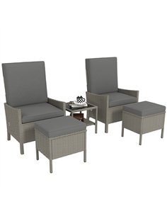 Outsunny 5 Piece Rattan Garden Furniture Set, Wicker Patio Sofa Set with 2 Armchairs, 2 Footstools, Glass Top Coffee Table with 