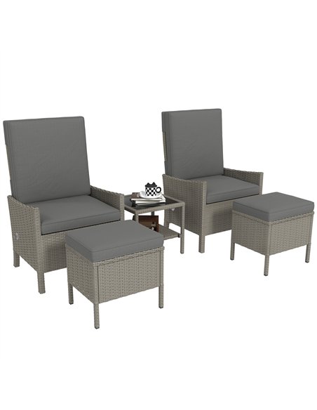 Outsunny 5 Piece Rattan Garden Furniture Set, Wicker Patio Sofa Set with 2 Armchairs, 2 Footstools, Glass Top Coffee Table with  - pic 156543 | FastDaddyshop
