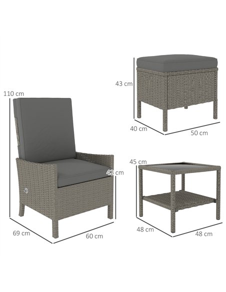 Outsunny 5 Piece Rattan Garden Furniture Set, Wicker Patio Sofa Set with 2 Armchairs, 2 Footstools, Glass Top Coffee Table with  - pic 156545 | FastDaddyshop