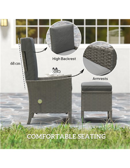 Outsunny 5 Piece Rattan Garden Furniture Set, Wicker Patio Sofa Set with 2 Armchairs, 2 Footstools, Glass Top Coffee Table with  - pic 156547 | FastDaddyshop