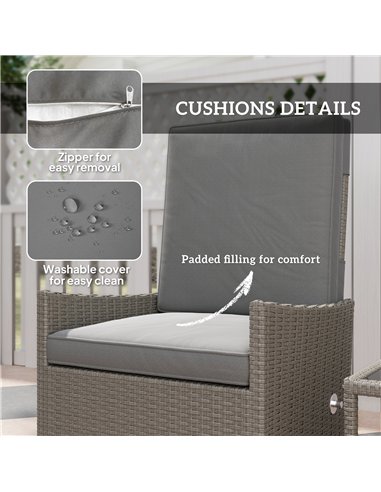 Outsunny 5 Piece Rattan Garden Furniture Set, Wicker Patio Sofa Set with 2 Armchairs, 2 Footstools, Glass Top Coffee Table with 