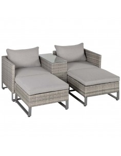 Outsunny 5pcs Patio Rattan Wicker Sofa Set with Coffee Table & Footstool, Grey