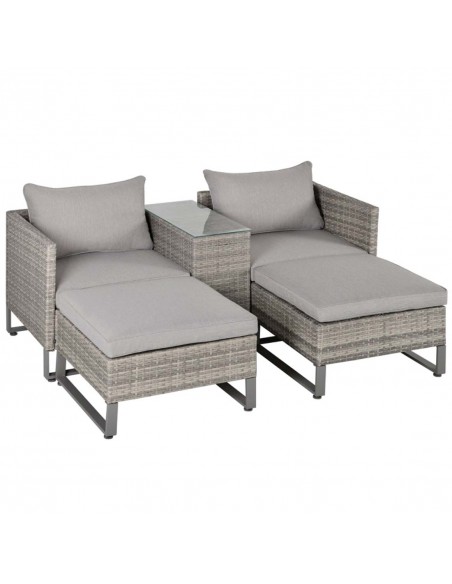 Outsunny 5pcs Patio Rattan Wicker Sofa Set with Coffee Table & Footstool, Grey - pic 15655 | FastDaddyshop