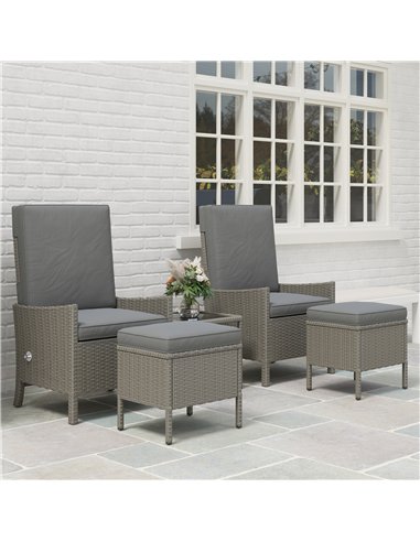 Outsunny 5 Piece Rattan Garden Furniture Set, Wicker Patio Sofa Set with 2 Armchairs, 2 Footstools, Glass Top Coffee Table with 