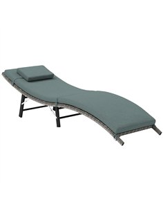 Outsunny Rattan Folding Sun Lounger Outdoor Chair with Cushion and Pillow Mixed Grey