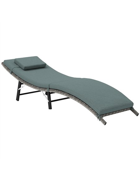 Outsunny Rattan Folding Sun Lounger Outdoor Chair with Cushion and Pillow Mixed Grey - pic 156552 | FastDaddyshop