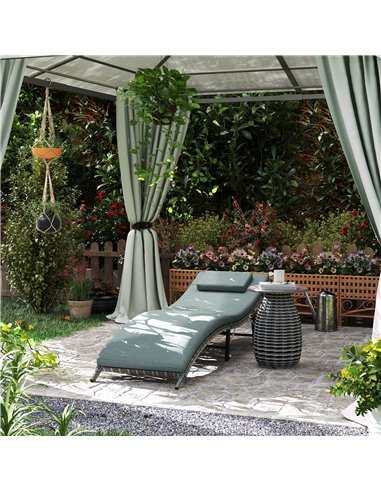 Outsunny Rattan Folding Sun Lounger Outdoor Chair with Cushion and Pillow Mixed Grey