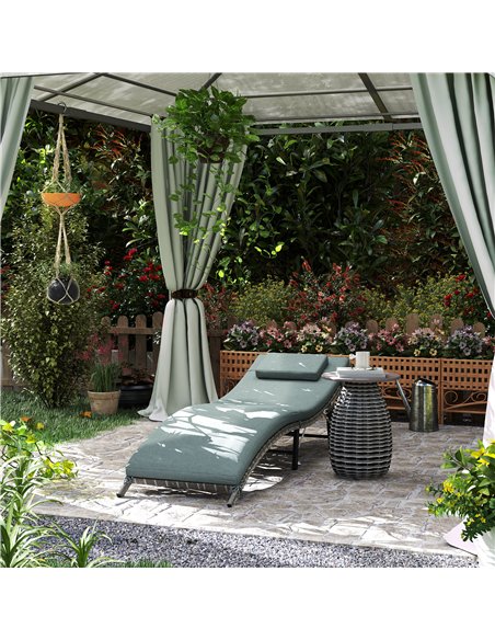 Outsunny Rattan Folding Sun Lounger Outdoor Chair with Cushion and Pillow Mixed Grey - pic 156553 | FastDaddyshop