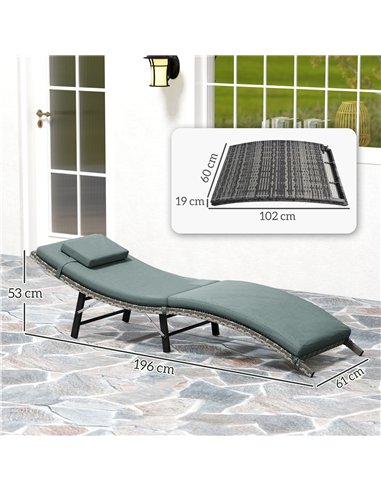 Outsunny Rattan Folding Sun Lounger Outdoor Chair with Cushion and Pillow Mixed Grey