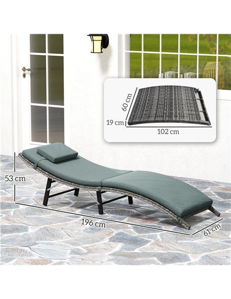 Outsunny Rattan Folding Sun Lounger Outdoor Chair with Cushion and Pillow Mixed Grey - pic 156554 | FastDaddyshop