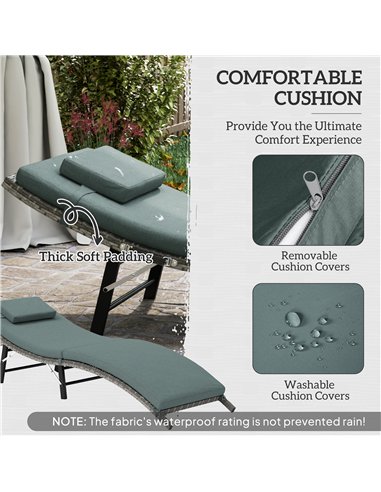 Outsunny Rattan Folding Sun Lounger Outdoor Chair with Cushion and Pillow Mixed Grey