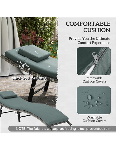 Outsunny Rattan Folding Sun Lounger Outdoor Chair with Cushion and Pillow Mixed Grey - pic 156556 | FastDaddyshop