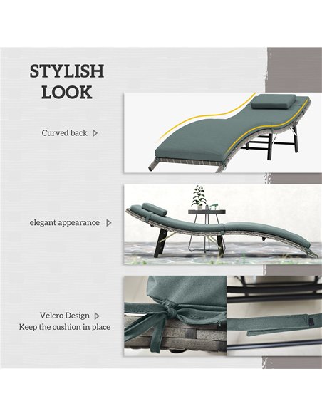 Outsunny Rattan Folding Sun Lounger Outdoor Chair with Cushion and Pillow Mixed Grey - pic 156557 | FastDaddyshop