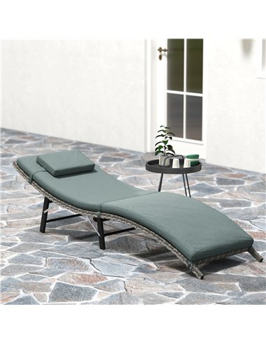 Outsunny Rattan Folding Sun Lounger Outdoor Chair with Cushion and Pillow Mixed Grey