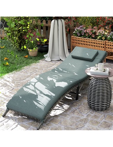 Outsunny Rattan Folding Sun Lounger Outdoor Chair with Cushion and Pillow Mixed Grey