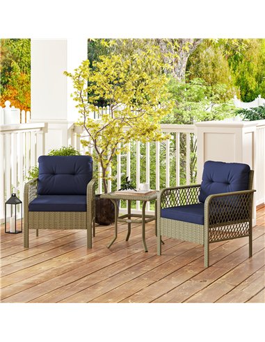 Outsunny 3 Pieces Rattan Bistro Set with Glass Top Coffee Table, Chairs and Cushions for Outdoor, Patio, Balcony, Charcoal Grey