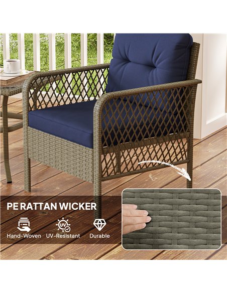 Outsunny 3 Pieces Rattan Bistro Set with Glass Top Coffee Table, Chairs and Cushions for Outdoor, Patio, Balcony, Charcoal Grey - pic 156565 | FastDaddyshop