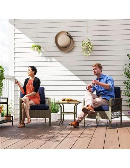 Outsunny 3 Pieces Rattan Bistro Set with Glass Top Coffee Table, Chairs and Cushions for Outdoor, Patio, Balcony, Charcoal Grey - pic 156568 | FastDaddyshop