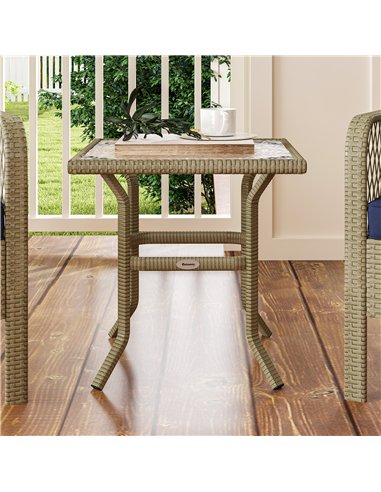 Outsunny 3 Pieces Rattan Bistro Set with Glass Top Coffee Table, Chairs and Cushions for Outdoor, Patio, Balcony, Charcoal Grey