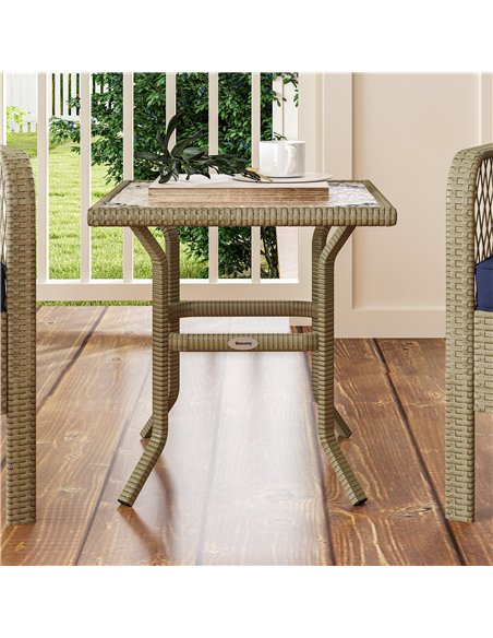 Outsunny 3 Pieces Rattan Bistro Set with Glass Top Coffee Table, Chairs and Cushions for Outdoor, Patio, Balcony, Charcoal Grey - pic 156569 | FastDaddyshop