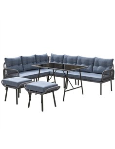Outsunny 6 Piece Rattan Garden Furniture Set, 8 Seater Garden Corner Sofa with Cushions and Glass Top Table, Sectional Outdoor F
