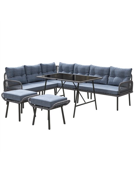 Outsunny 6 Piece Rattan Garden Furniture Set, 8 Seater Garden Corner Sofa with Cushions and Glass Top Table, Sectional Outdoor F - pic 156570 | FastDaddyshop