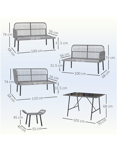 Outsunny 6 Piece Rattan Garden Furniture Set, 8 Seater Garden Corner Sofa with Cushions and Glass Top Table, Sectional Outdoor F