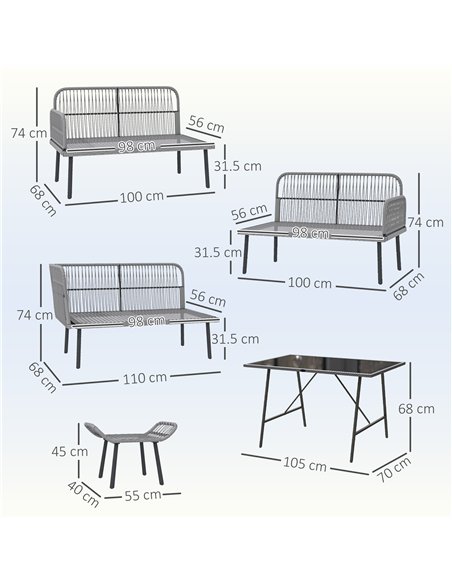 Outsunny 6 Piece Rattan Garden Furniture Set, 8 Seater Garden Corner Sofa with Cushions and Glass Top Table, Sectional Outdoor F - pic 156572 | FastDaddyshop