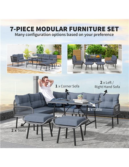 Outsunny 6 Piece Rattan Garden Furniture Set, 8 Seater Garden Corner Sofa with Cushions and Glass Top Table, Sectional Outdoor F - pic 156573 | FastDaddyshop