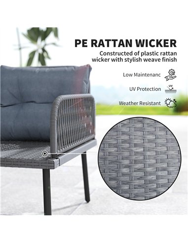 Outsunny 6 Piece Rattan Garden Furniture Set, 8 Seater Garden Corner Sofa with Cushions and Glass Top Table, Sectional Outdoor F
