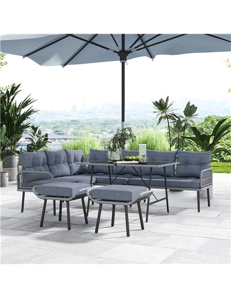 Outsunny 6 Piece Rattan Garden Furniture Set, 8 Seater Garden Corner Sofa with Cushions and Glass Top Table, Sectional Outdoor F - pic 156577 | FastDaddyshop