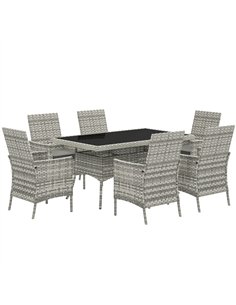 Outsunny Seven-Piece Rattan Dining Set - Mixed-Grey