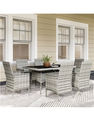 Outsunny Seven-Piece Rattan Dining Set - Mixed-Grey