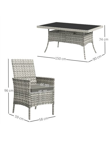 Outsunny Seven-Piece Rattan Dining Set - Mixed-Grey