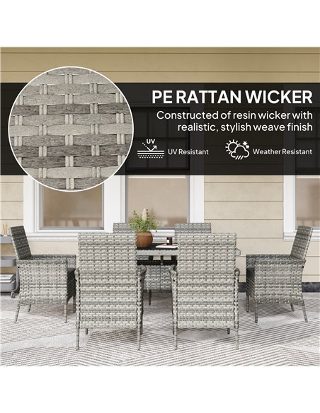 Outsunny Seven-Piece Rattan Dining Set - Mixed-Grey - pic 156583 | FastDaddyshop
