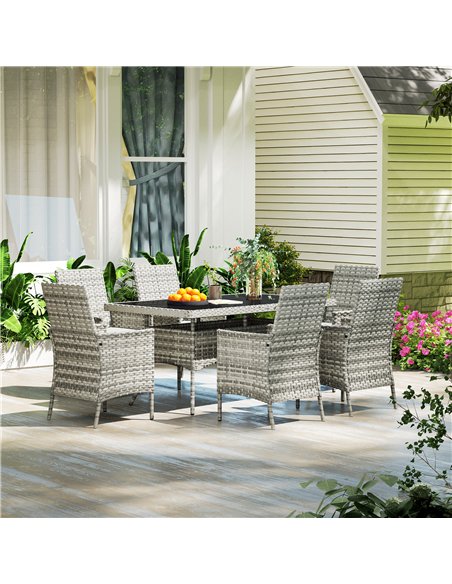 Outsunny Seven-Piece Rattan Dining Set - Mixed-Grey - pic 156586 | FastDaddyshop