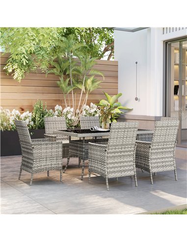 Outsunny Seven-Piece Rattan Dining Set - Mixed-Grey
