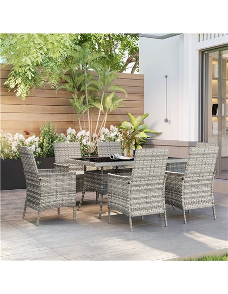 Outsunny Seven-Piece Rattan Dining Set - Mixed-Grey - pic 156587 | FastDaddyshop