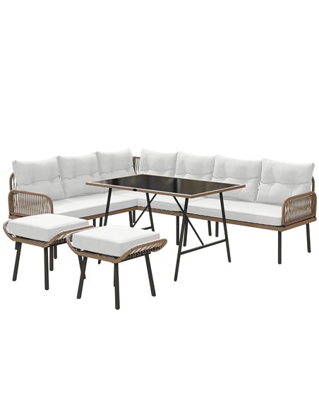 Outsunny 6 Piece Rattan Garden Furniture Set, 8 Seater Garden Corner Sofa with Cushions and Glass Top Table, Sectional Outdoor F - pic 156588 | FastDaddyshop