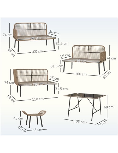 Outsunny 6 Piece Rattan Garden Furniture Set, 8 Seater Garden Corner Sofa with Cushions and Glass Top Table, Sectional Outdoor F - pic 156590 | FastDaddyshop