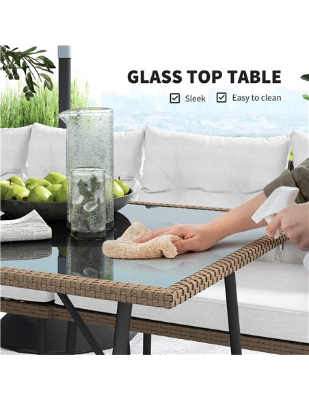 Outsunny 6 Piece Rattan Garden Furniture Set, 8 Seater Garden Corner Sofa with Cushions and Glass Top Table, Sectional Outdoor F - pic 156594 | FastDaddyshop