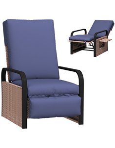 Outsunny 140° Reclining Rattan Armchair - Brown/Blue