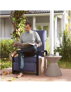 Outsunny 140° Reclining Rattan Armchair - Brown/Blue 2